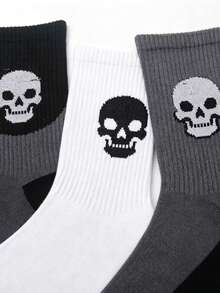 5/7 paires de chaussettes mi-mollet pour femmes, imprimé tête de mort gothique sombre et joyeux. Chaussettes souples et respirantes pour le port quotidien, les activités extérieures, la course, le basket-ball, le yoga, Halloween. - Multicolore - Voir 4