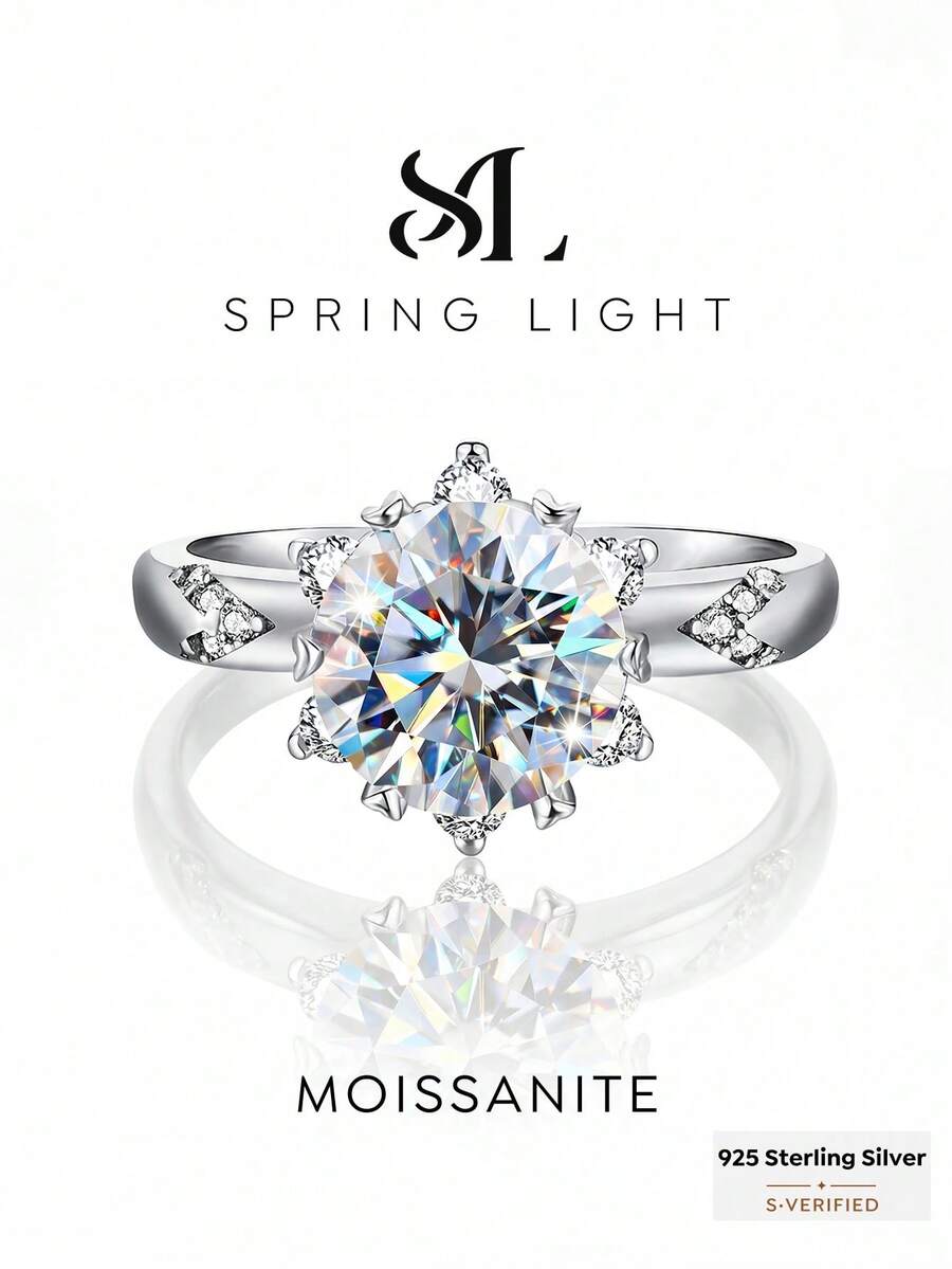 1 viên kim cương Moissanite 2.0 carat sáu chấu, bạc sterling 925, trang sức cưới sang trọng, quà tặng cho cặp đôi, bạn thân, sinh nhật, kỷ niệm, trang sức cô dâu. - Nhẫn Moissanite - Xem 1