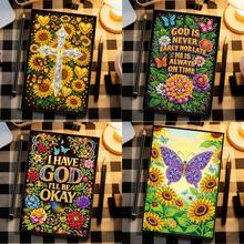 Bộ tranh đính đá 5D tự làm hình dạng đặc biệt, gồm 1/4 cuốn sổ tay, họa tiết hoa hướng dương, thánh giá, bướm và lời chúc phúc trong Kinh Thánh, bìa giả da sáng tạo, bộ tranh đính đá nghệ thuật, sổ nhật ký A5 khảm, sổ phác thảo, sách nghệ thuật, bộ quà tặng thủ công độc đáo phù hợp làm quà tốt nghiệp và sinh nhật. - Xem 2