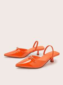 2025 Women's Spring/Summer Glamorous Rhinestone Pointed Toe High Heel Pumps - Orange - View 4