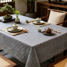 1pc 59.06*86.61inch Grey Elegant 3D Geometric Embroidery Sequin Double-Layer Tablecloth, Embroidered Vintage Table Cover Suitable For Indoor/Outdoor Events, Parties, Weddings, Dinners, Restaurants, Rectangular Tables - Light Grey - View 2