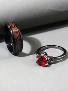 2 piezas Nuevos anillos de acero inoxidable de moda, juego de anillos a juego con circonita cúbica para parejas de hombres y mujeres - Anillos de pareja en forma de corazón - Ver 9