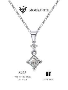 Mặt dây chuyền đá Moissanite loại D, độ tinh khiết VVS1, kích thước 1-3 carat, kiểu cắt Princess, bằng bạc sterling 925, thích hợp làm quà tặng đám cưới, lễ đính hôn, Ngày của Mẹ và Ngày Valentine, kèm theo giấy chứng nhận Moissanite và hộp đựng trang nhã. - trắng - Xem 3