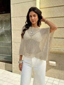 Áo khoác ngoài nữ bằng vải bóng mượt, thích hợp cho đi biển, hẹn hò buổi tối, kỳ nghỉ, tiệc sinh nhật, mùa xuân/hè. - Màu be - Xem 3