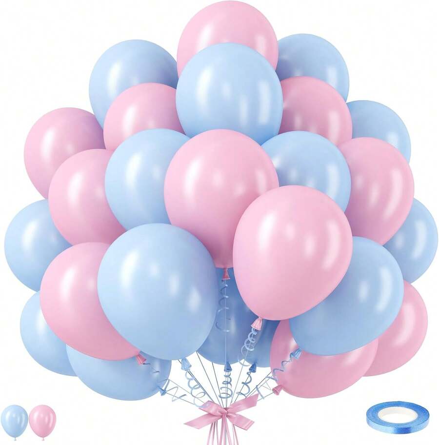 Globos de revelación de género, globo de látex rosa azul de 12 pulgadas, globos de helio para fiesta de bebé rosa y azul claro para niños o niñas, decoración de fiesta de cumpleaños, suministros de - Azul - Ver 1