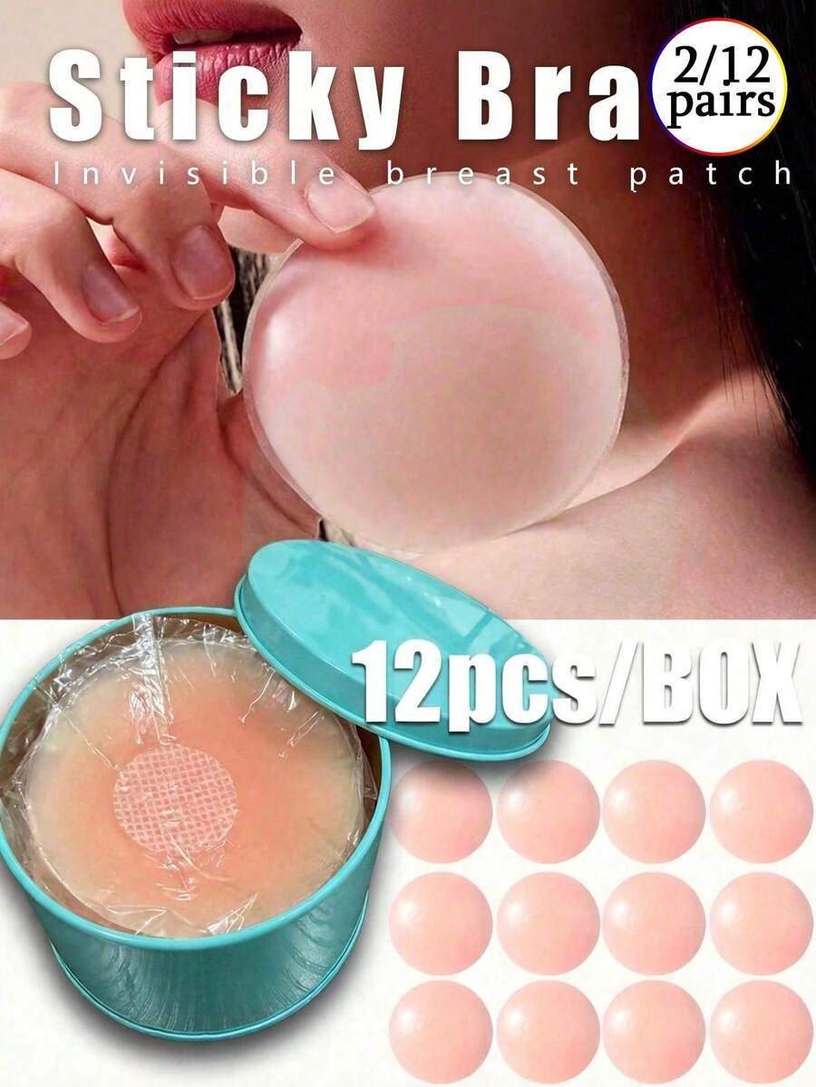2/6/10/12片装可重复使用隐形乳贴/乳房花瓣，硅胶乳贴，带旅行收纳盒
