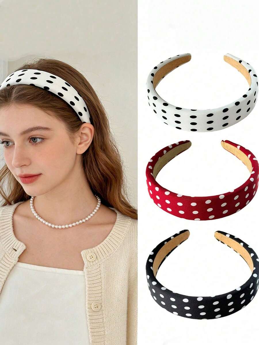 1 chiếc băng đô xốp chấm bi kiểu Pháp - Băng đô cao, bồng bềnh, tạo kiểu tóc đầy đặn hơn, phụ kiện tóc chấm bi thời trang, kẹp tóc nữ thanh lịch đa năng, phù hợp cho tạo kiểu hàng ngày và nhiều dịp khác nhau, có nhiều màu (trắng/đen/đỏ), phụ kiện tóc thời trang, phụ kiện thời trang lý tưởng cho phụ nữ sành điệu và trang phục thường ngày, lễ hội, tiệc tùng. - Nhiều màu - Xem 1