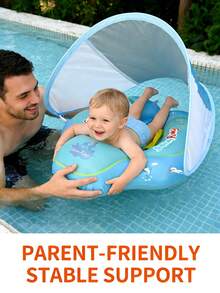 1pc Kids Inflatable Armpit Swimming Ring, Water Sports Float With Sunshade, Fun For Swimming Pool, Back To School - Multicolor - View 13