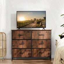 Sweetcrispy Dresser Bedroom 6 Drawers Wide Fabric Storage Units Chest Of Drawers Bedroom With Metal Frame And Wooden Top TV - Rỉ Nâu - Xem 4