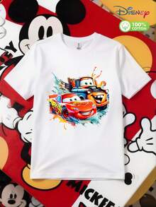 Men's 100% Cotton Disney Cars Mud Splash Lightning McQueen & Mater Retro Casual T - Shirt - 白色 - 查看 2
