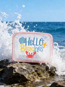 "Hello Beaches" Bolsa de maquillaje transparente con tema oceánico - Diseño unisex e impermeable, esencial para vacaciones de verano y viajes. Esta bolsa de almacenamiento ligera y colorida es un organizador multifuncional con cremallera, diseñada específicamente para almacenar artículos de tocador y accesorios de viaje para mujeres. Perfecta para viajes a la playa, salidas diarias y organización cotidiana. También es un regalo ideal para el Día del Maestro o la temporada de regreso a la escuela. - Multicolor - Ver 5