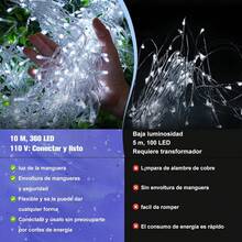 Luces de Cascada, Cuerda de luces Navideña 8 Modos, Luces IP65 Impermeable led para Exterior y Interior, para Bodas, Decoraciones Navideñas, Fiestas, Familias (10M 360LED/Multicolor) - Blanco frío - Ver 10