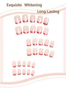 48pcs Square & Almond Minimalist Red Cat Eye French Nail Stickers Full Cover False Nails Set, Suitable For Women & Girls, Includes Adhesive Stickers & Mini Nail File, Solid Color For DIY Wear, Suitable For Dates & Daily Use, Removable Toe Nail Stickers - Red - View 3