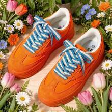 1 par de 120 cm Cordones de zapatos de estilo de espiga de trigo azul y blanco de moda y duraderos - Cordones de zapatos de fibra trenzada aptos para zapatillas, botas y patines de hielo, accesorios de moda para zapatos/solo cordones, zapatos no incluidos - Azul y blanco - Ver 3