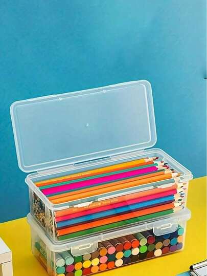 1pc/3pcs/5pcs Large Capacity Transparent Pencil Case - Durable Plastic, Multi-Purpose Storage Box With Hinged Lid, Suitable For School & Office Supplies, Desk Organizer, Document Storage Box For Storing Household Items, Files, Books & Stationery. Color & Style Randomly Assorted
