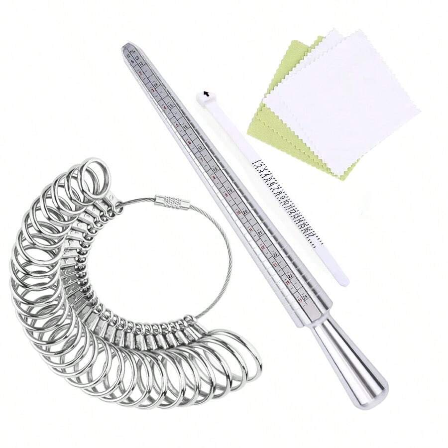 KLONKEE 1件/4件/7件套珠宝测量工具套装，包含英标/美标合金棒、可重复使用的卷尺、合金环、抛光布，适用于珠宝制作套装 - A - 查看 1