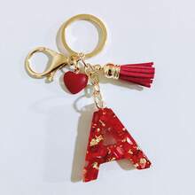 26 Choices Red Epoxy First Letter Keychain, Cute Heart Tassel Keychain, Fashion Bag Accessory Wallet Charm Pendant, Party Favors, Suitable As Gifts For Friends Christmas Gifts For Mother, Father, Graduation, And Teacher - Red - View 3