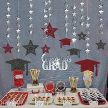 1 Set de decoración de gorra de graduación con estrellas, decoración de bola de graduación con adornos colgantes de papel, decoraciones colgantes para mesa de fiesta de graduación, telón de fondo para fotos de graduación, decoraciones colgantes para ceremonia de graduación, decoraciones para evento de regreso a clases, decoraciones para ambiente de graduación - Ver 8