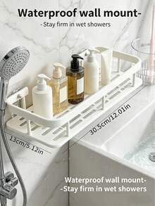 1pc Or 2pcs No Drill Adhesive Wall Mounted Shower Caddy, Space-Saving Slim Design, Large Capacity Open Storage, Multi-Function Floating Organizer Rack, Ideal For Bathroom Use - White - View 2