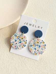 1 Pair Women's Spring/Summer Small Daisy, Blue Flower, Pink Flower Floral Print Ceramic Texture Elegant Cute Round Acrylic Earrings - Nhiều màu - Xem 3