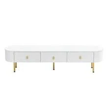 Luxury Lightweight TV Unit And Coffee Table Set For Living Room, With Drawers And Rounded Corners. - 白色 - 查看 10