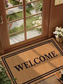 1 pièce Paillasson à motif "Bienvenue" avec cadre noir, style minimaliste, tapis antidérapant pour intérieur/extérieur, tapis en fibre de polyester lavable en machine pour cuisine, salle à manger, couloir, salle de bain, chambre, extérieur, entrée, décoration de la maison, décoration de la pièce, toutes saisons - 1PC - Voir 3