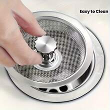 1 buah Saringan Wastafel Dapur Stainless Steel - Jaring Anti-Penyumbatan 38,4 Inci, Dengan Kenop Tengah, Mudah Dibersihkan, Cocok Untuk Saluran Pembuangan Kamar Mandi, Toilet, dan Wastafel, Aksesori Wastafel Dapur - A - View 2
