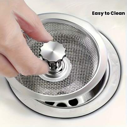 1pc Stainless Steel Kitchen Sink Strainer - 38.4 Inch Anti-Clogging Mesh, With Middle Knob, Easy To Clean, Suitable For Bathroom, Toilet And Washbasin Drain, Kitchen Sink Accessory
