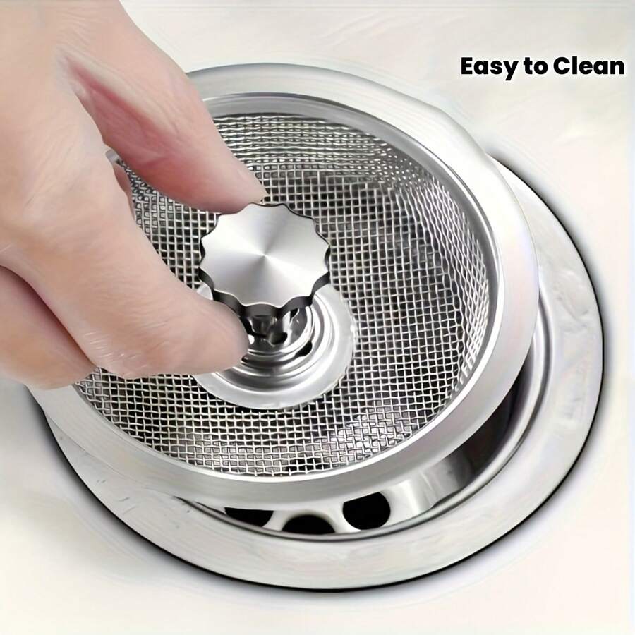 1 buah Saringan Wastafel Dapur Stainless Steel - Jaring Anti-Penyumbatan 38,4 Inci, Dengan Kenop Tengah, Mudah Dibersihkan, Cocok Untuk Saluran Pembuangan Kamar Mandi, Toilet, dan Wastafel, Aksesori Wastafel Dapur