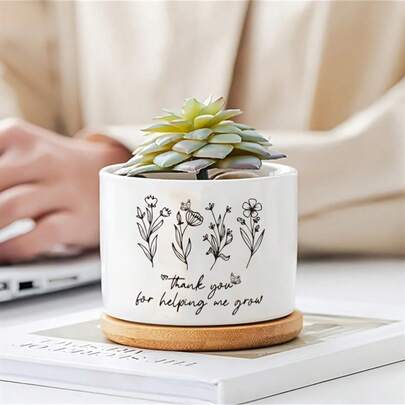 Charming White Ceramic Planter With Drainage Hole And Tray - Perfect For Succulents, Cacti And Indoor Plants - Ideal Gift For Ladies, Friends, Coworkers - Housewarming And Birthday (Plants Not Included), Unique Ceramic Flower Pot