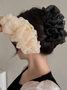 1/2 Pcs Women's Elegant Sweet Black Mesh Cloud Hair Clip, Shiny Rhinestone Bow Large Claw Clip, Ponytail Updo Hair Claw, Suitable For Daily Outfit Matching, Hair Styling Accessories, Autumn Fashion Hair Clip, Autumn Hair Accessories, Winter Accessories, Suitable For Holiday Dressing.,Travel,Birthday - Multicolor - View 2