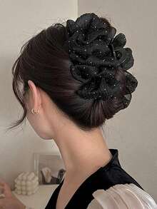 1/2 Pcs Women's Elegant Sweet Black Mesh Cloud Hair Clip, Shiny Rhinestone Bow Large Claw Clip, Ponytail Updo Hair Claw, Suitable For Daily Outfit Matching, Hair Styling Accessories, Autumn Fashion Hair Clip, Autumn Hair Accessories, Winter Accessories, Suitable For Holiday Dressing.,Travel,Birthday - Multicolor - View 8