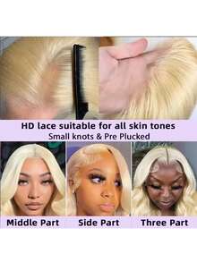 200% 超高密度水波纹假发 - 13x6 13x4 高清蕾丝前额真人混纺发丝，预先拔毛，无需胶水即可佩戴，自然蓬松卷发，饱满弹润，适合女性 - S613 - 查看 7