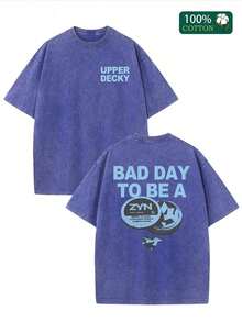 Camiseta Para Hombre"BAD DAY TO BE A ZYN" Graphic Double-Sided Printed Street Style Men's Casual Wear 230g Washed Cotton Round Neck Short Sleeve Comfortable Breathable Basic Double-Sided Printed Tee For Summer High-Quality Edgy DesignLoose And Comfortablegraphic Tees Streetwear Men - Xanh đậm - Xem 12