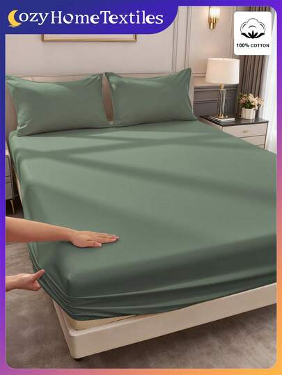 1 bộ ga trải giường cotton 100%, đồ dệt gia dụng, bộ ga trải giường màu trơn, đồ dùng gia đình thoải mái, tấm bảo vệ nệm mềm mại và thoáng khí, bộ ga trải giường thân thiện với da, phù hợp cho mọi mùa, vừa với giường cỡ Twin/Full/Queen/King, có thể giặt và tái sử dụng, màu xanh lá cây.