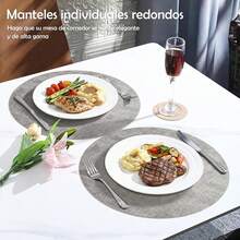 Manteles Individuales Redondos 6 Pcs 13 Pulgadas, manteles Individuales para Mesa, Tapetes para Mesa de Comedor Resistentes al Calor, Comedor, Fiesta, decoración de Mesa. (Azul Claro) - Gris claro - Ver 3