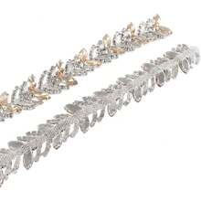 Cadena de Diamantes de Imitacion de Cristal, Aplique de Adorno Flor Hoja de 1 Yarda, Parche de Cadena con Cuentas para Decoracion de Vestidos de Boda, Fiestas, Adorno Traje Nupcial (Champán) - Champán - Ver 5