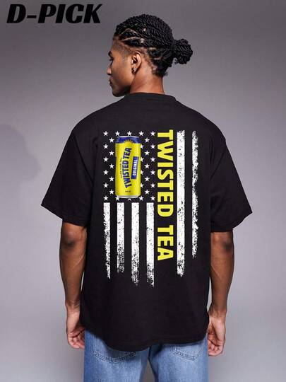 D-PICK Twisted Tea American Flag 4th Of July Double-Sided Printing Vintage Graphic Tees,  Men's 100% Cotton Round Neck Short Sleeve T-Shirt , Unisex Vintage  T Shirts Streetwear Fashion Casual Wear,Mens Clothes, Summer Mens Clothes Tops