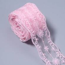 3碼/捲 粉色刺繡蕾絲飾邊 3.8cm 無彈性織帶，適用於衣領、袖口、下擺、腰帶DIY，婚紗/晚禮服/髮飾頭飾製作，家居裝飾枕套手帕製作配件 - 粉紅色 - 查看 11