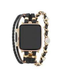 Applicable To Compatible With Apple Watch Stainless Steel Spliced Genuine Leather Multi-Element Jewelry Strap - Multicolor - View 5