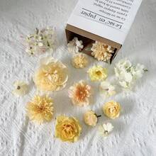 22个仿真花头，多色仿真牡丹雏菊花，玫瑰丝绸雏菊花头，适用于工艺花环、婚礼派对、DIY、家居装饰 - 黃色 - 查看 5