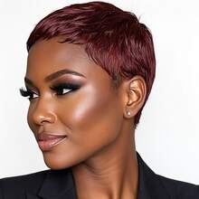Beaushine 99J Short Haircut No Bangs Human Hair Wig, 180% Density Brazilian Hair Wig, Maintenance-Free, Soft Rose Net Cap Suitable For Daily Wear And Special Occasions - S99J - View 3