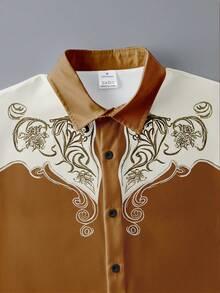 Herren Hemd mit Kentkragen, Knopfleiste, Langarm, Blume Muster, Vintage Retro Western Stil, für Lässig und Büro, geeignet für Frühling und Herbst - Braun - Übersicht 3