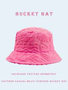 1pc Polyester Casual Street Style Sun Wave Pattern Bucket Hat, Suitable For Spring, Summer, Autumn And Winter - Màu hồng nhạt - Xem 1
