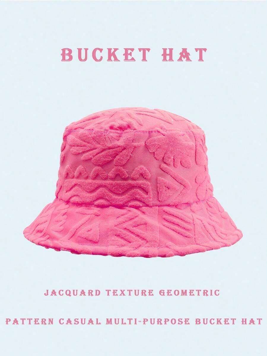 1pc Polyester Casual Street Style Sun Wave Pattern Bucket Hat, Suitable For Spring, Summer, Autumn And Winter - Màu hồng nhạt - Xem 1