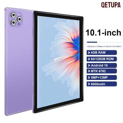 Qetupa M9-4 10.1英寸安卓15平板电脑，4GB RAM+64GB/128GB ROM，八核1.8GHz处理器，高清(1280x800) IPS触摸屏，蓝牙5.2和802.11ac WiFi5，GPS，500万像素前置摄像头和1300万像素后置摄像头，6000mAh大容量电池，不支持车载SIM卡，圣诞礼物（儿童/成人惊喜之选，不含适配器）