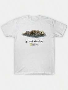 [New Products Arrive With Great Power] National Geographic "Go With The Flow" Unisex T-Shirt, Gift  Unisex T-Shirts For Summer Outings,Y2k T-Shirt,All Match T-Shirt,90s Vintage T-Shirt,Y2k T-Shirt,All Match T-Shirt,90s Vintage T-Shirt - 白色 - 查看 10