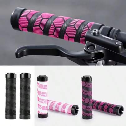 1 Pair Pollycycle Bicycle Handlebar Grips, Shock-Absorbing 3D Soft Silicone Crossbar Scooter Mountain Bike Handlebar Grips, Bicycle Handlebar Ends Anti-Slip Aluminum Alloy Double-Sided Lock Clip Cycling Handlebar Grips