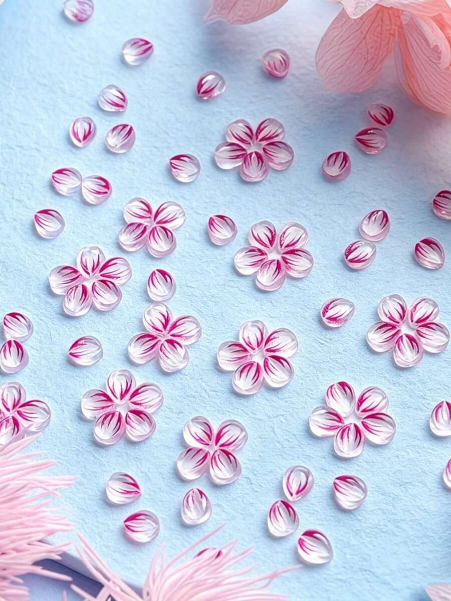 100片粉色透明樱花花瓣美甲装饰,3D迷你樱花花瓣美甲用品,春季日式花卉DIY美甲配件,适合美甲沙龙和家庭使用 - 淺粉色 - 查看 1