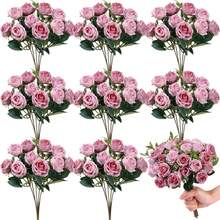 1/3pcs Artificial Rose Bouquet - Fabric Roses With Eucalyptus Leaves And Peonies, Suitable For Wedding Decor, Display, Spring Artificial Flowers, No Container, Suitable For Various Room Types, Tabletop Display, Valentine's Day - Sand Red - View 1